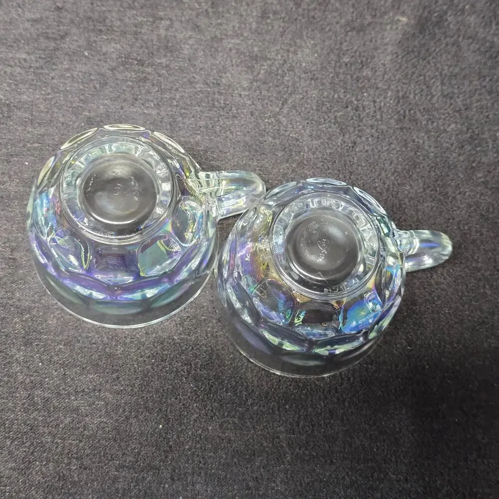 Vintage Federal Glass Iridescent Rainbow Glass Punch Teacups Pair of 2